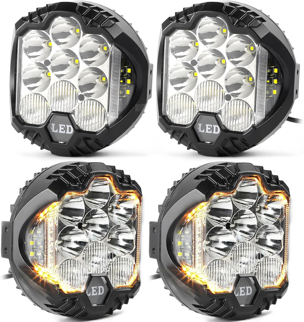 LIGBT 4PCS 7 Inch Amber Round LED Offroad Lights 90W Amber Yellow Off Road Li...
