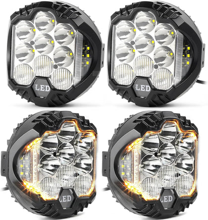 LIGBT 4PCS 7 Inch Amber Round LED Offroad Lights 90W Amber Yellow Off Road Light Fog Lights Driving lightsWaterproof Light Pods for Pickup Trucks 4x4 SUV ATV UTV