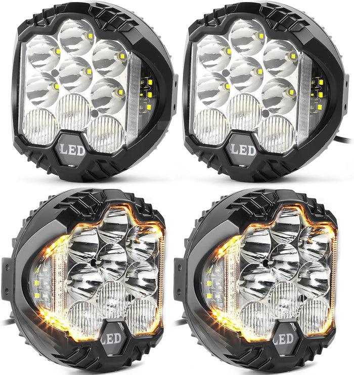 LIGBT 4PCS 7 Inch Amber Round LED Offroad Lights 90W Amber Yellow Off Road Light Fog Lights Driving lightsWaterproof Light Pods for Pickup Trucks 4x4 SUV ATV UTV
