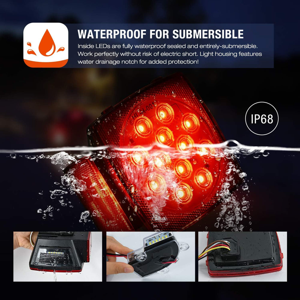 Nilight Square Submersible LED Trailer Light Kit,IP68 Waterproof 2PCS
