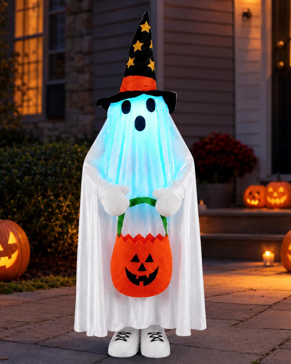 Outdoor Halloween Decorations Light Up Ghost, 37" Porch Decor RGB Lights
