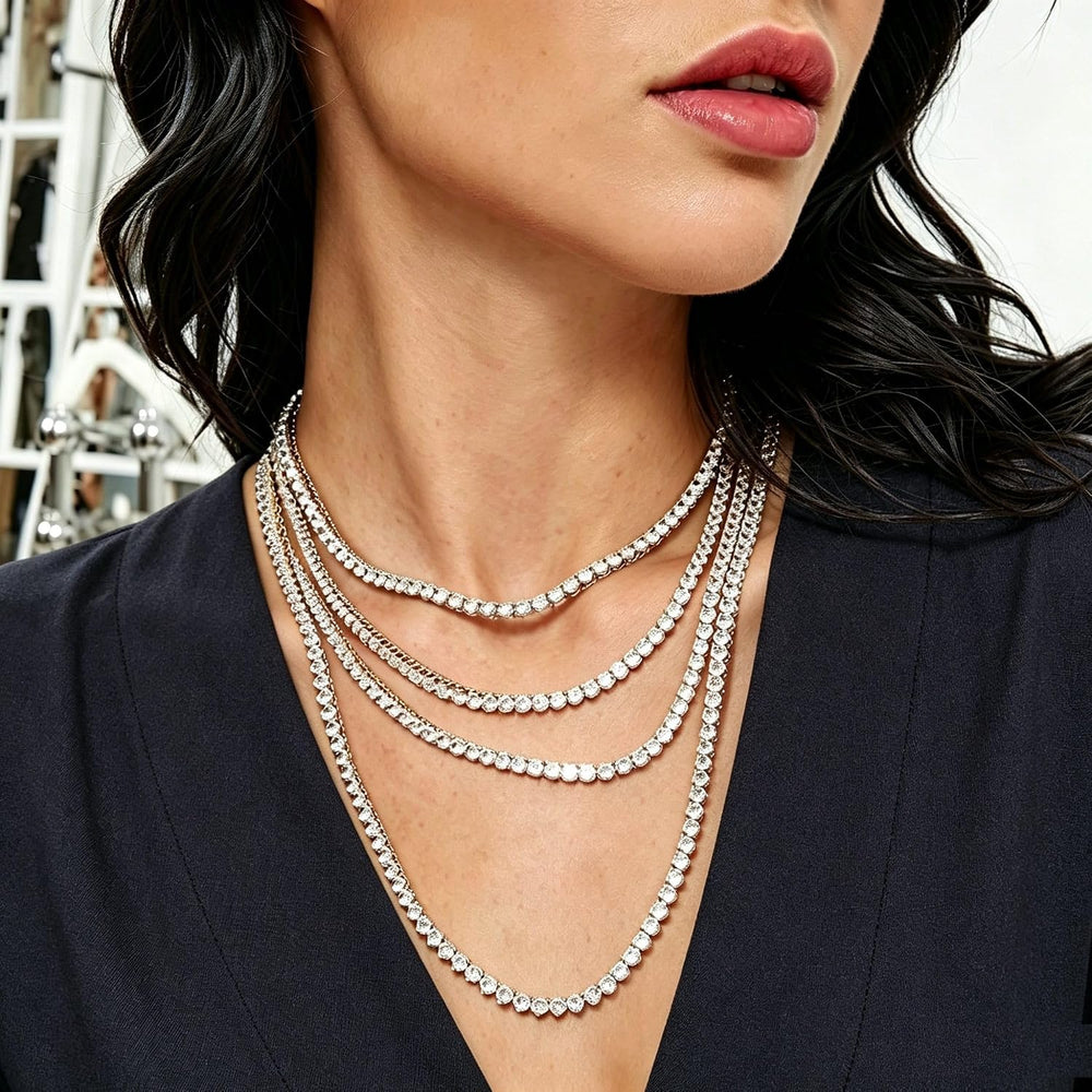 MDFUN Tennis Necklace 18K Gold Plated 4.0mm Cubic Zirconia Chain Men Women