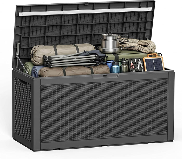 190 Gallon Outdoor Storage Box Waterproof Lockable Deck Box, Black