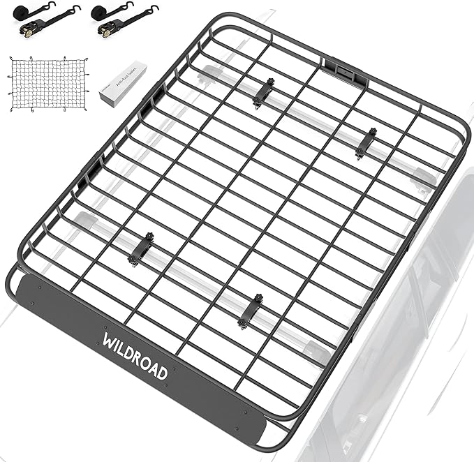 Wildroad Roof Rack Cargo Basket, Upgraded 4” Fence Wide Car Roof Basket