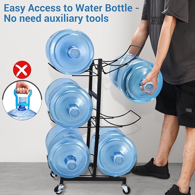 5 Gallon Water Jug Holder with 4 Wheels, Movable Heavy Duty Foldable Water Jug