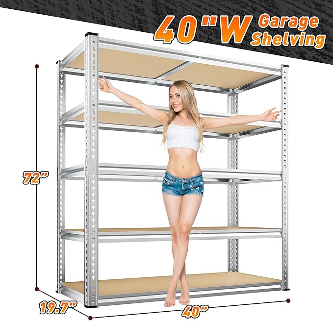 REIBII 40" W Garage Shelving 2500LBS Storage Shelves Adjustable Metal Sh...
