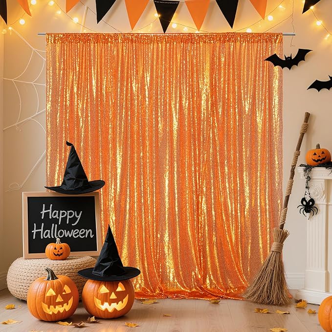Poise3EHome 6FT x 8FT Orange Sequin Photography Backdrop Curtain for Hallowee...