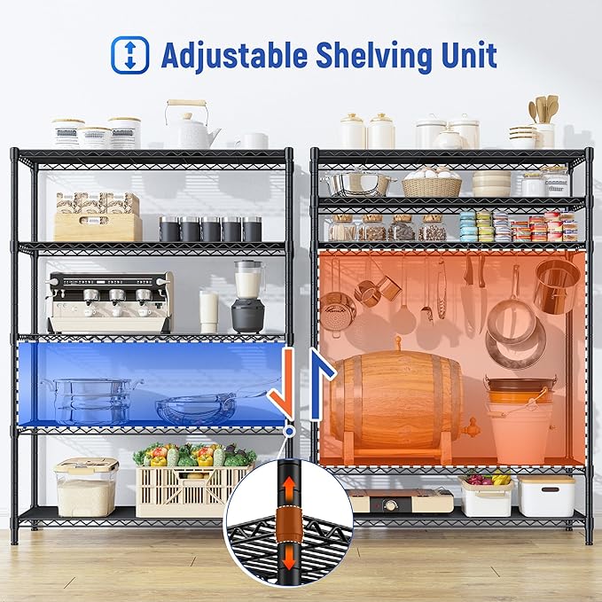 5 Tier Storage Shelves 71"H Wire Shelving Adjustable Metal Shelving, 100...