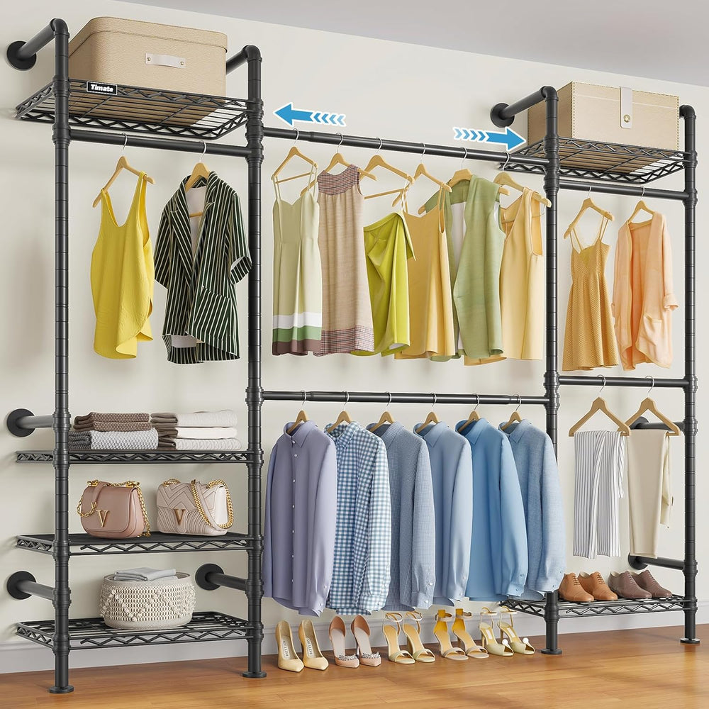 Timate F3 Medium Wall Mounted Clothes rack Expandable Closet, Industrial Pipe...