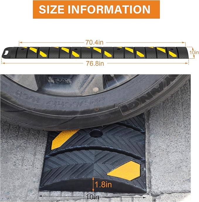 OrangeStar 6Ft Portable Rubber Speed Bump, Heavy Duty Speed Hump w/Reflective