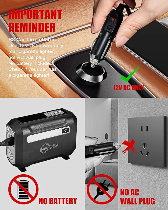 R8 Tire Inflator Portable Air Compressor, DC 12V Air Compressor