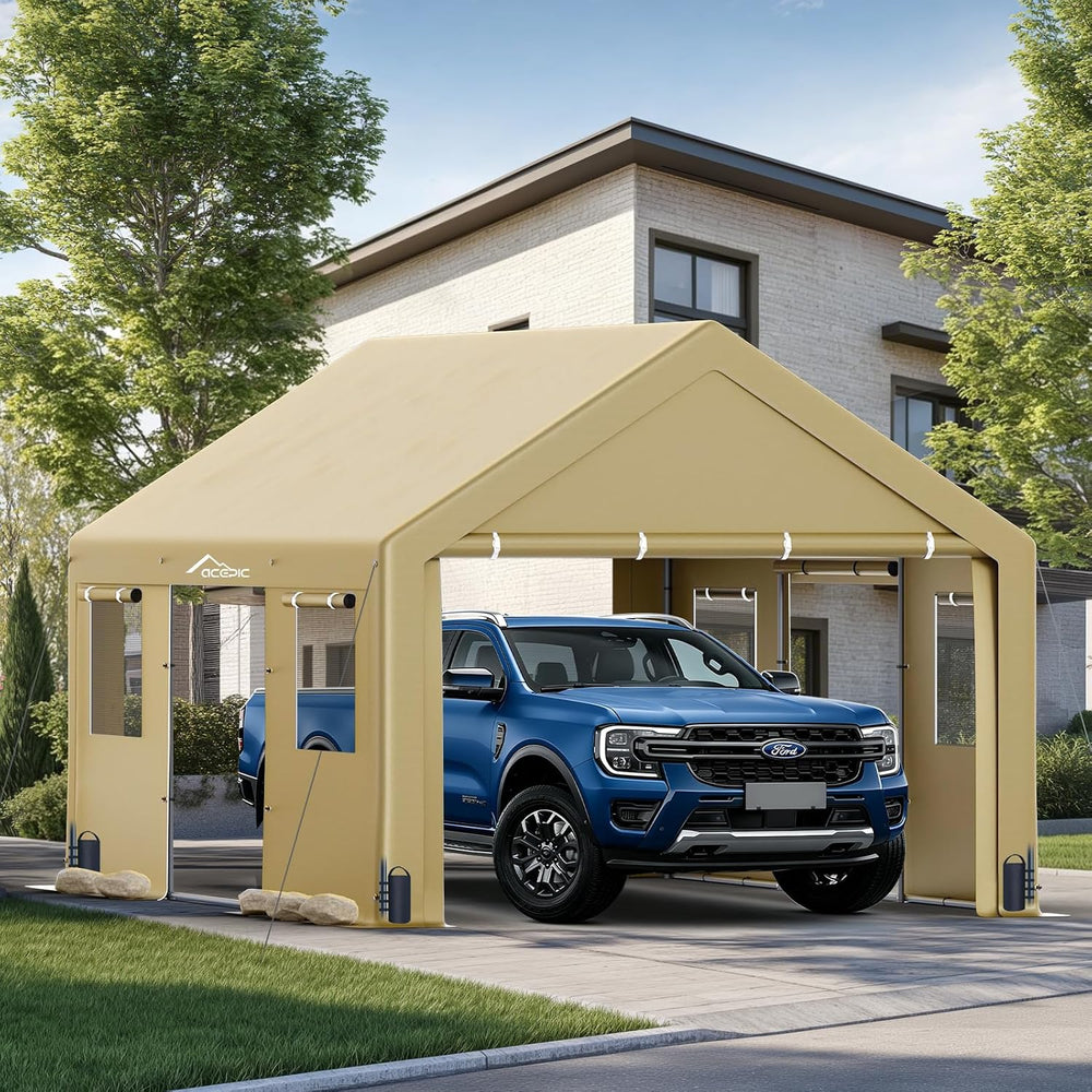 ACEPIC Upgraded 13x20ft Heavy Duty Drive-Through Carport, Khaki