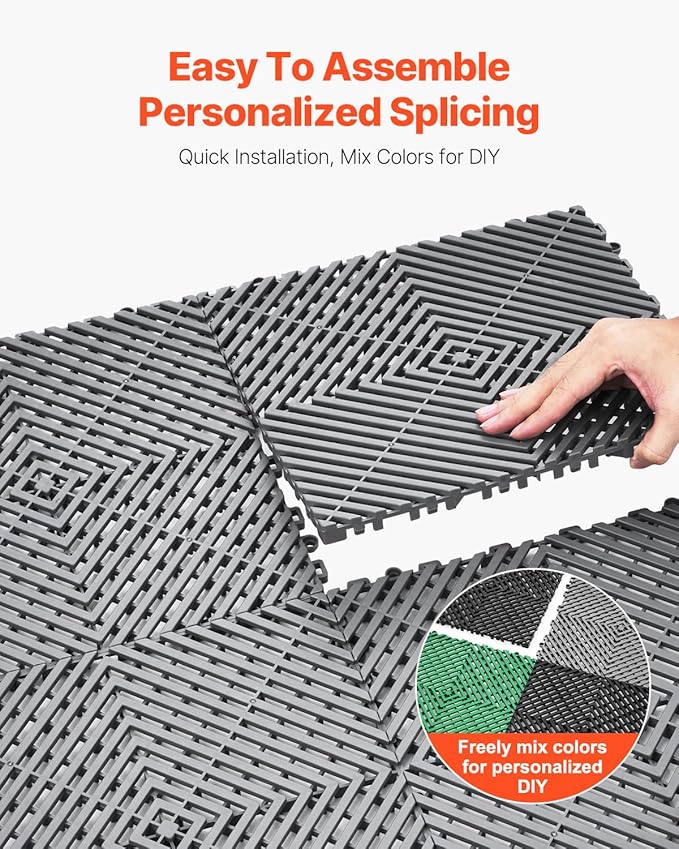 VEVOR Interlocking Drainage Mat, 12” x 12” Modular Interlocking Cushion (24 Pcs)