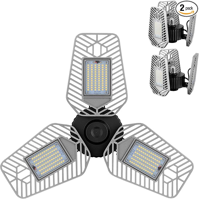 2-Pack Deformable LED Garage Ceiling Lights, 9000 Lumens, 82W CRI 80,