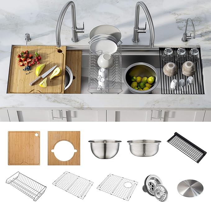 KRAUS Kore 57-inch Undermount Workstation 16 Gauge Single Bowl Stainless Steel