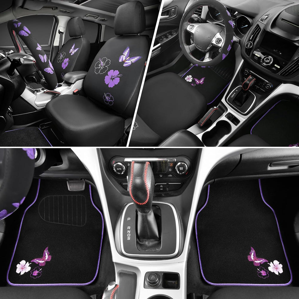 CAR PASS Universal Butterfly Car Seat Covers Front Set, Embroidered Flower Wa...