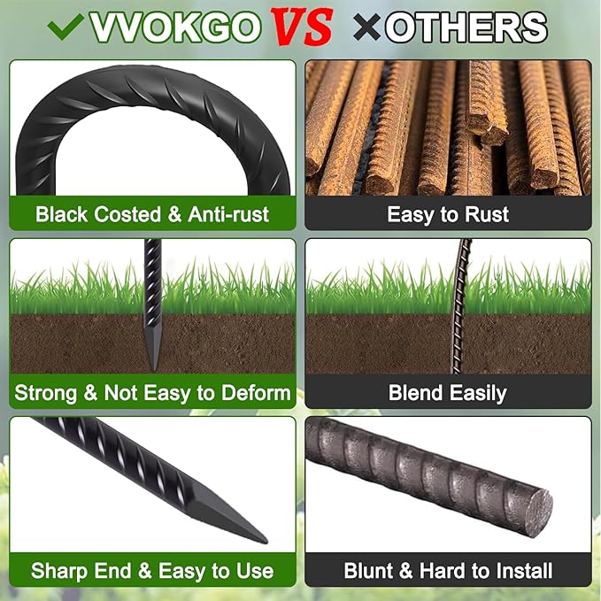VVOKGO Rebar Stakes 12 Inches J Hook Heavy Duty Chain Link Fence Stakes