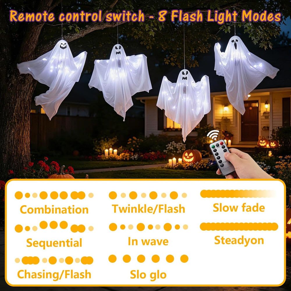 6 Pack Halloween Hanging Ghost Decorations with Lights, Remote Control