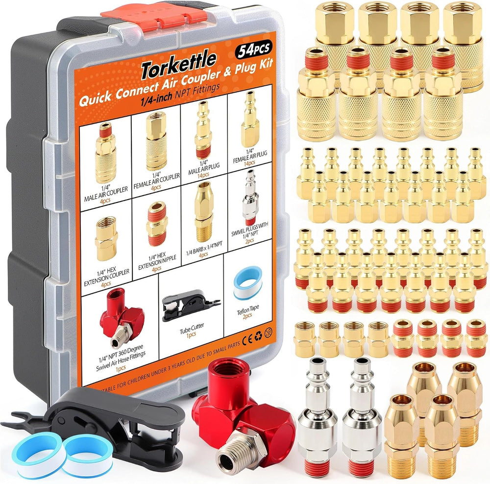 54 Pcs 1/4-inch NPT Air Hose Fittings Coupler Kit 360° Swivel Quick Connect