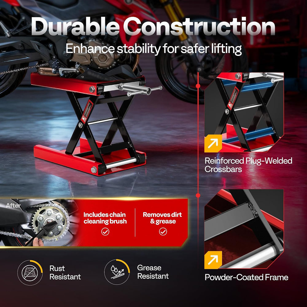 VIVOHOME 1100 LBS Motorcycle Lift Scissor Jack, Wide Deck Hoist Stand, Red