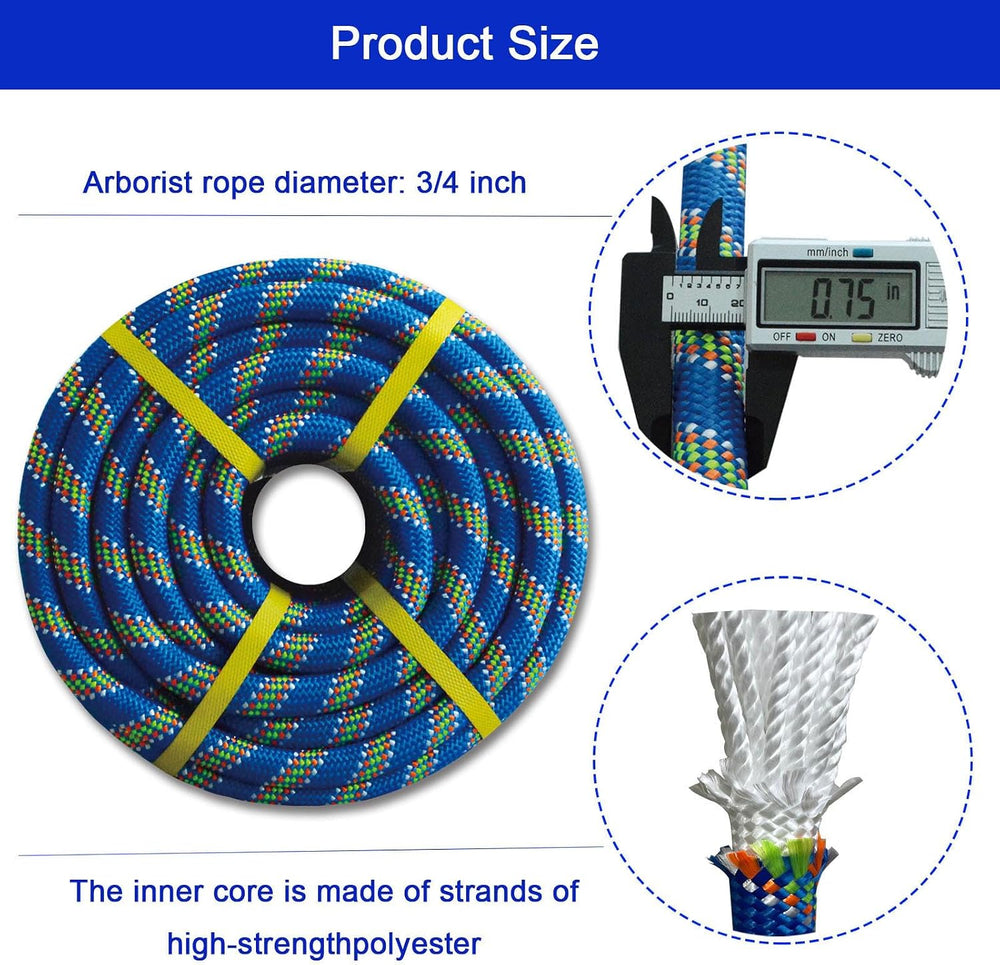 Double Braided Arborist Rigging Rope, 3/4" x 50 ft Strength Bull Rope, 4...