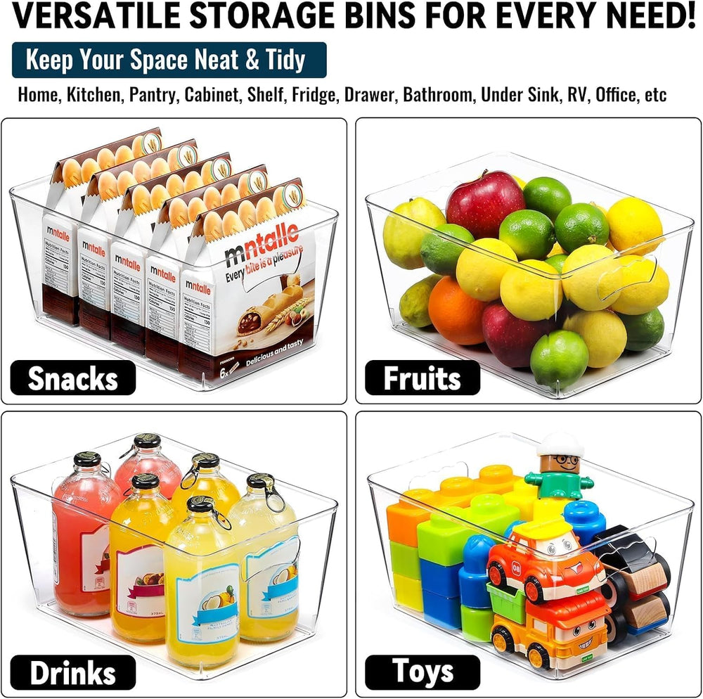 12 Pack LARGE Multi-Use Clear Storage Bins, Pantry Kitchen Organizer Bins