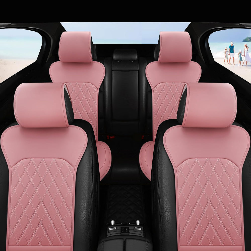 Front Car Seat Covers - Leather Seat Covers with Storage Pocket and Two Belt ...