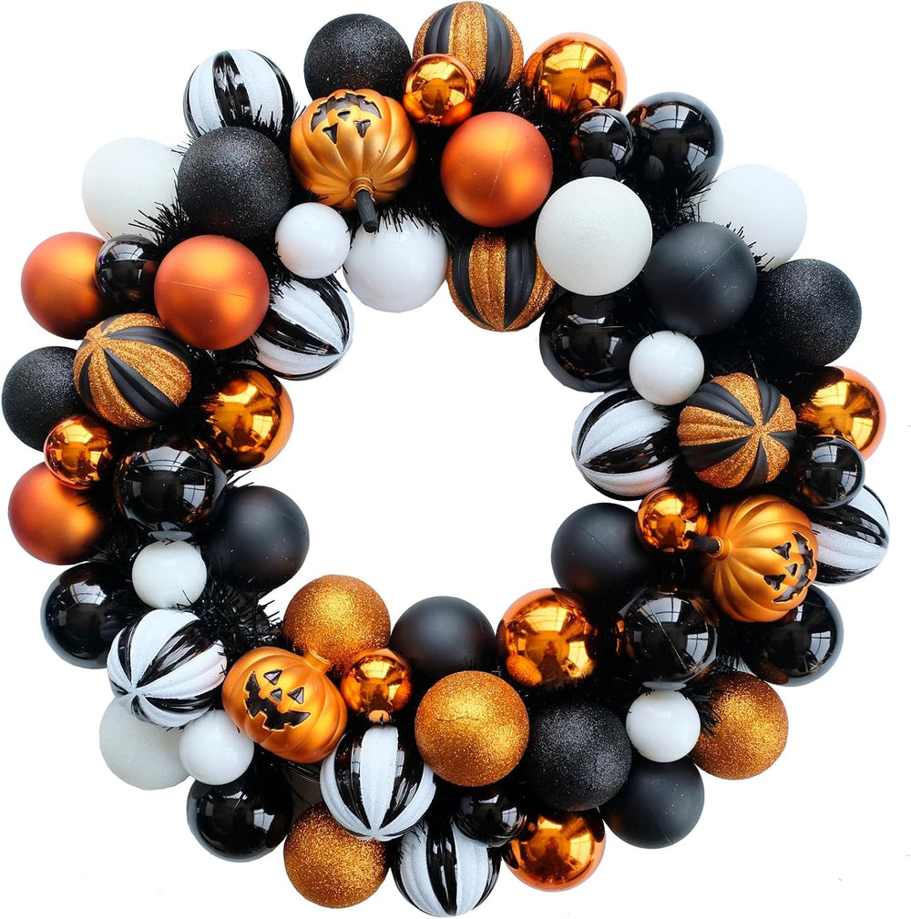 Happy Halloween Wreath for Front Door, 18” Artificial Ball Wreaths Door Decor...