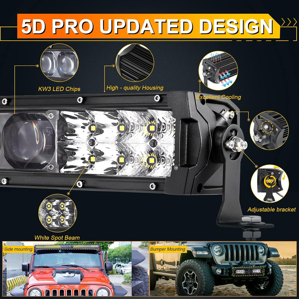 Auxbeam 12 in Led Light Bar 100W 12000LM 5D Pro Off Road Spot Flood Combo
