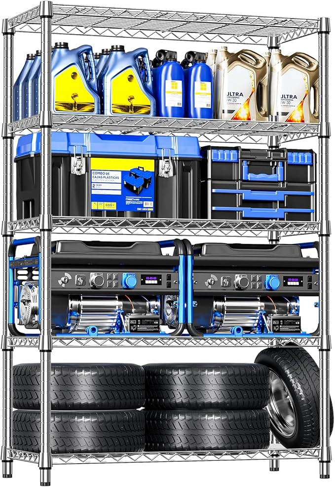 IZEUK 6 Tiers Garage Shelving Wide Storage Shelves Metal Shelves Heavy Duty