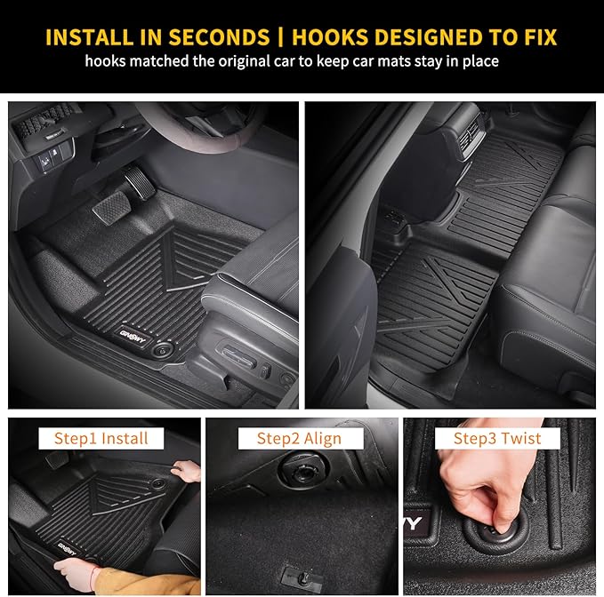 GINOWY-Floor Mats for Honda Ridgeline 2017-2023 2024 2025, TPE All Weather