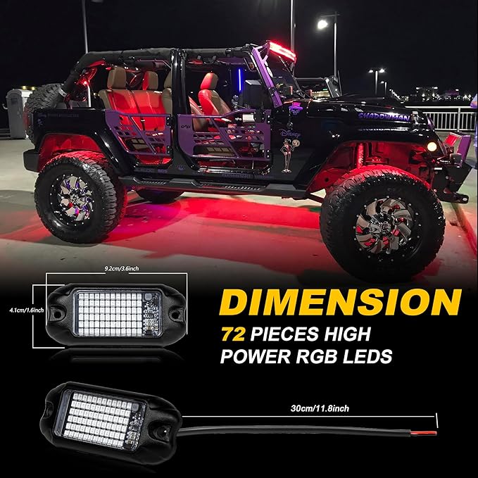 Nicoko 4Pods Pure Red LED Rock Lights 72 pcs LEDs high Power Rock Lights Neon