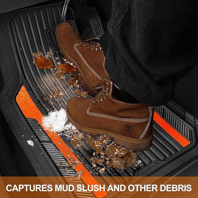 CAR PASS Heavy Duty Rubber Car Mats Metallic, Aluminum Film All Weather Floor...