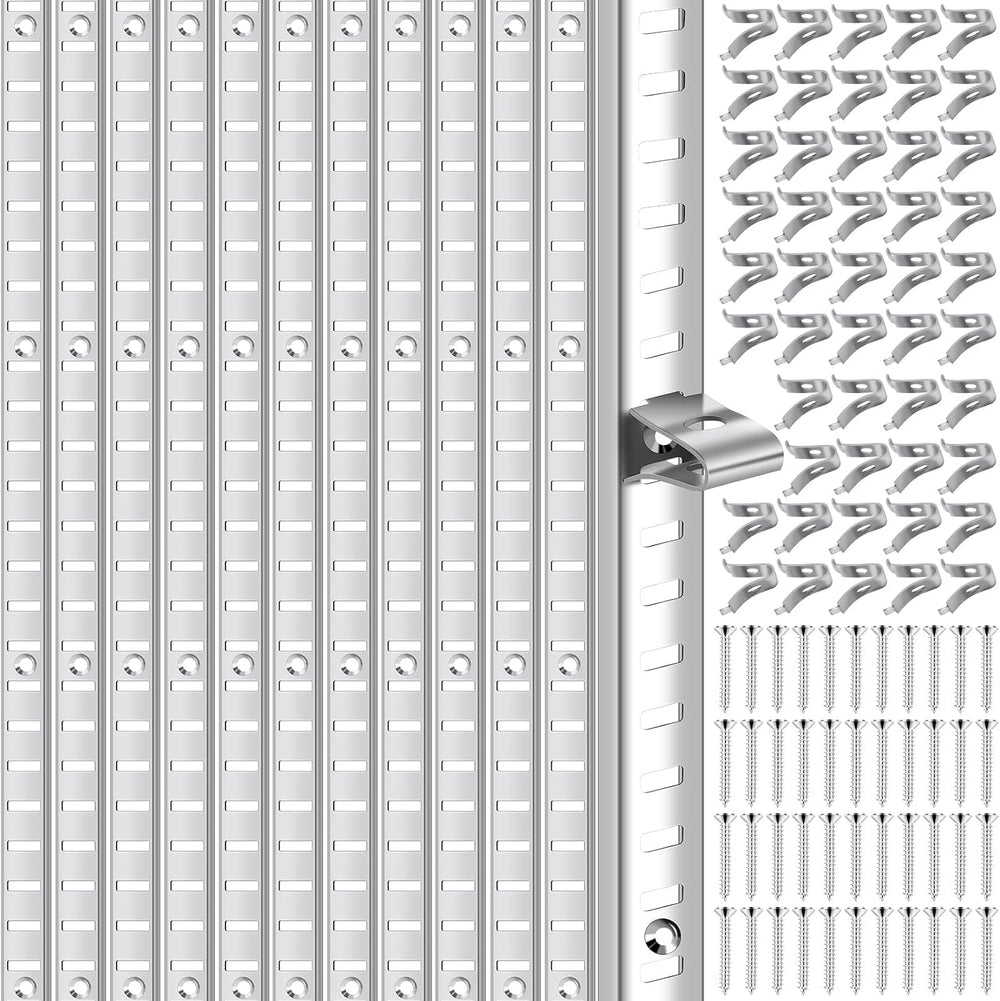 12 Pcs 36 Inch Shelf Pilaster Adjustable Shelf Track and 72 Pcs Shelf Clips