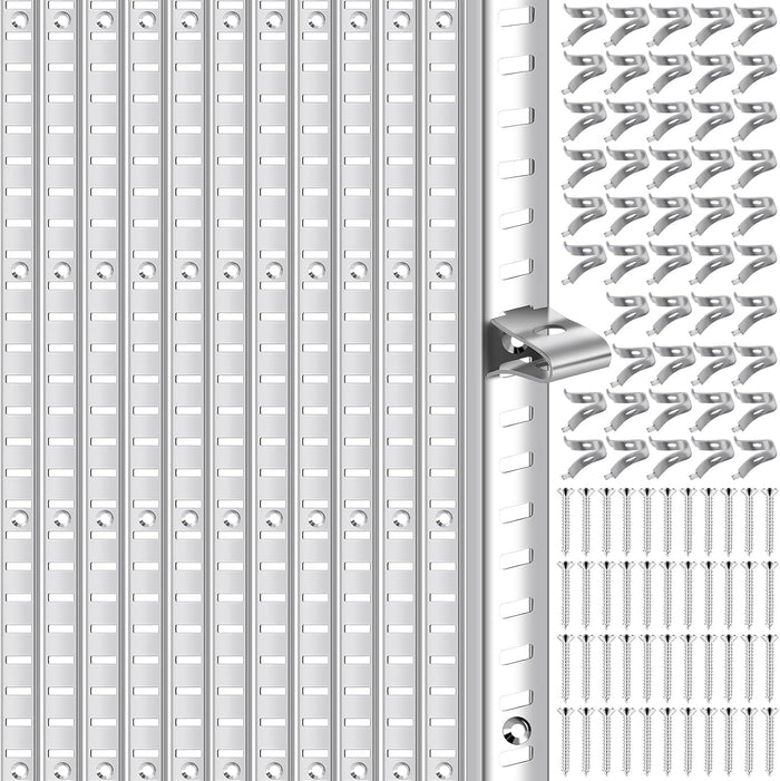 12 Pcs 36 Inch Shelf Pilaster Adjustable Shelf Track and 72 Pcs Shelf Clips