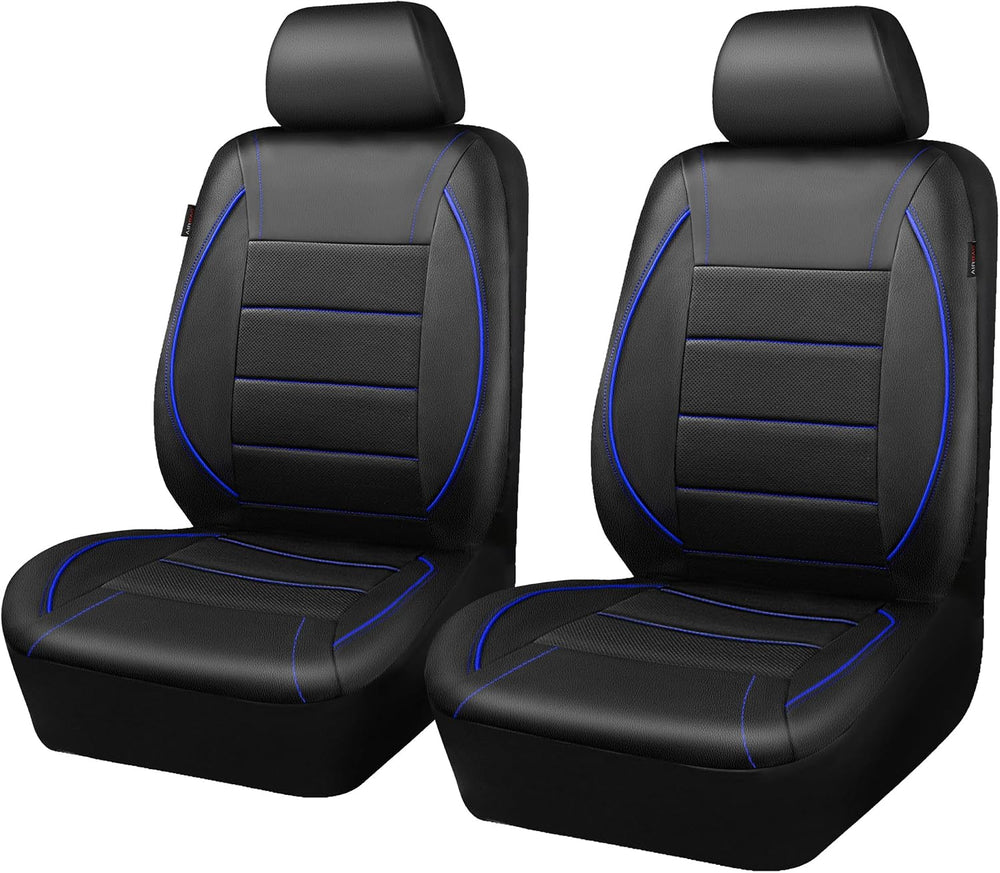 CAR PASS Universal FIT Piping Leather Two Front Seat Covers, Waterproof Faux ...