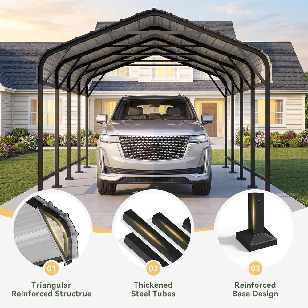 Aoxun 12x20 FT Metal Carport Heavy Duty Carport Garage with Enhanced Base