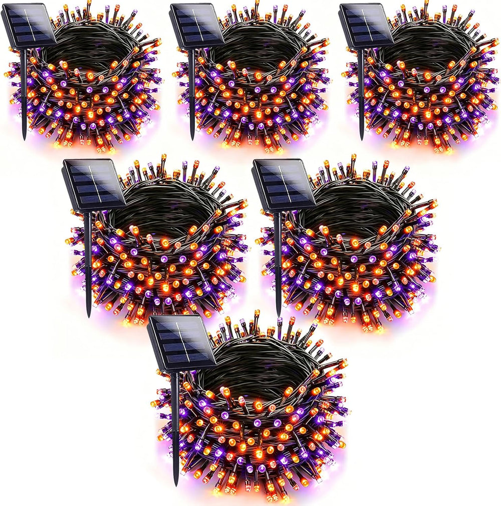 Jedavai 6Pack 240FT 600 LED Solar Halloween String Lights, Orange & Purpl...