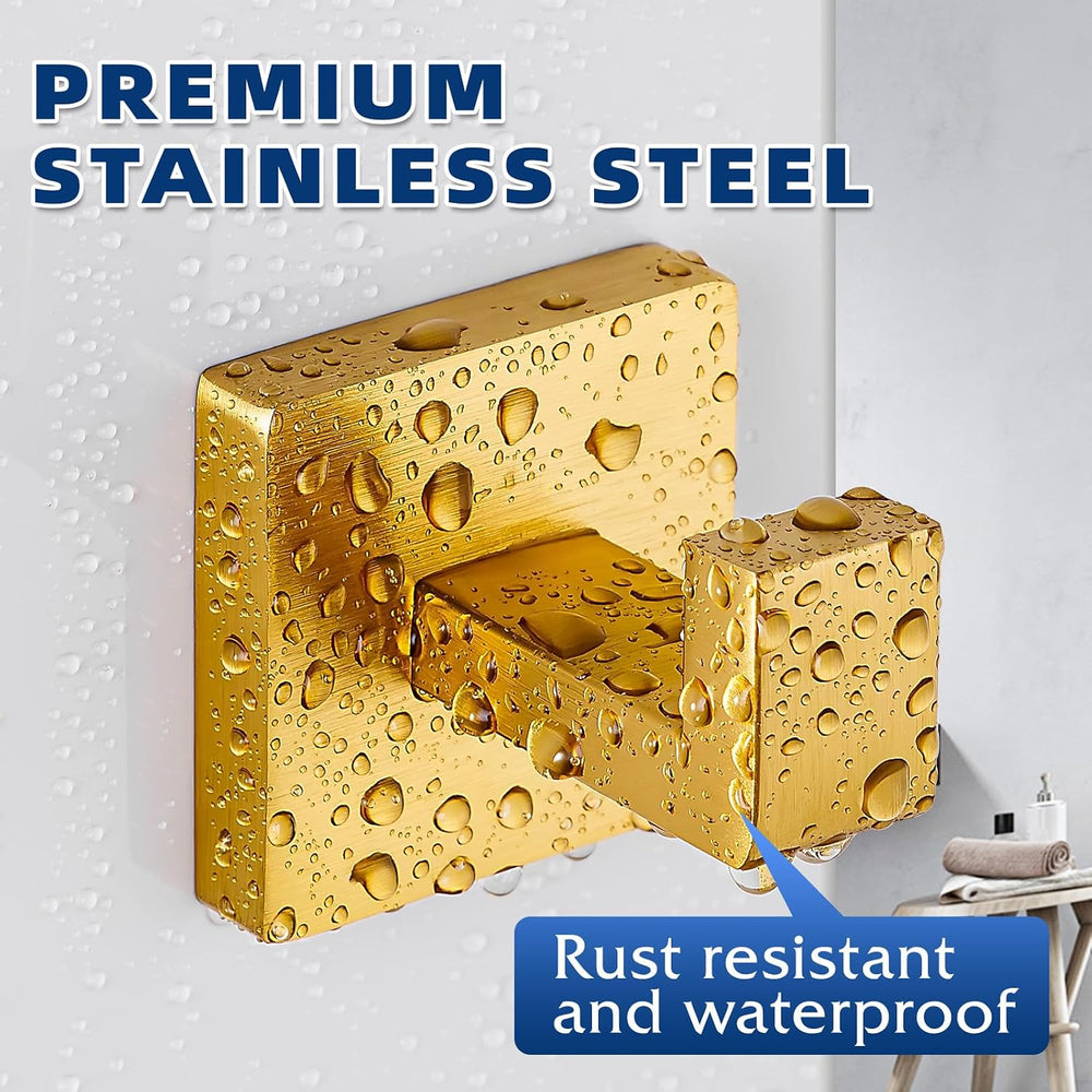 Brushed Gold Towel Hooks for Bathrooms, Heavy Duty Wall Mounted Stainless Ste...