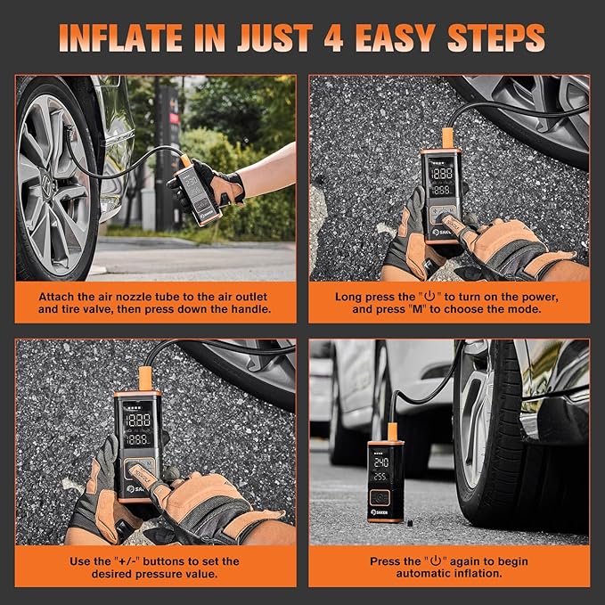 Saker Tire Inflator Portable Air Compressor