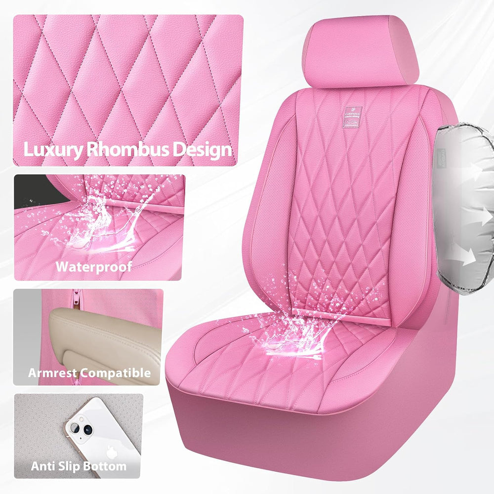 CAR PASS Piping Luxury Leather Two Front Car Seat Covers, Cute Girly Waterpro...