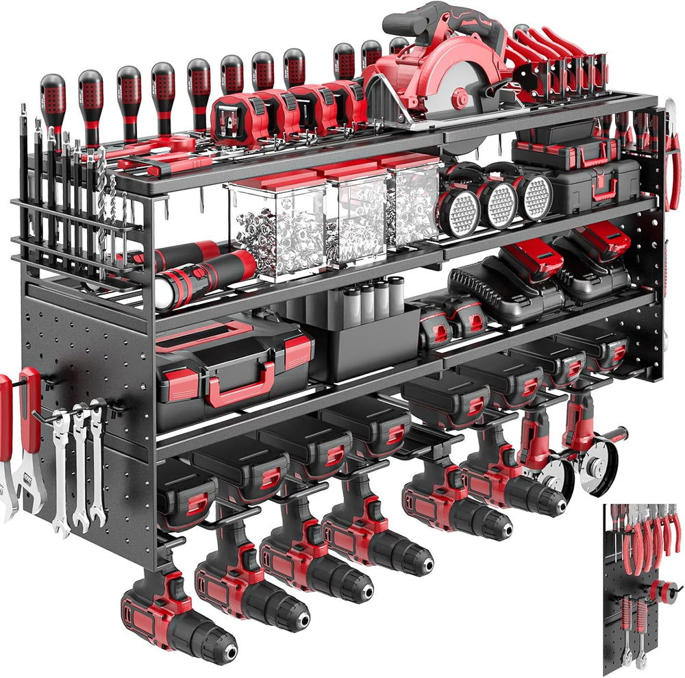 Power Tool Organizer Wall Mount, 4 Tier Tool Storage Rack