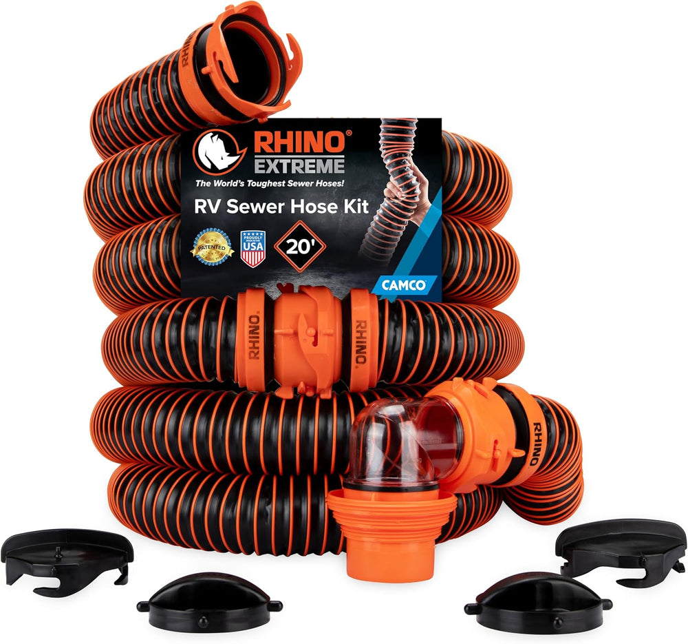 Camco RhinoEXTREME 20 Ft RV Sewer Hose Kit, Pre-Assembled, Swivel Fittings
