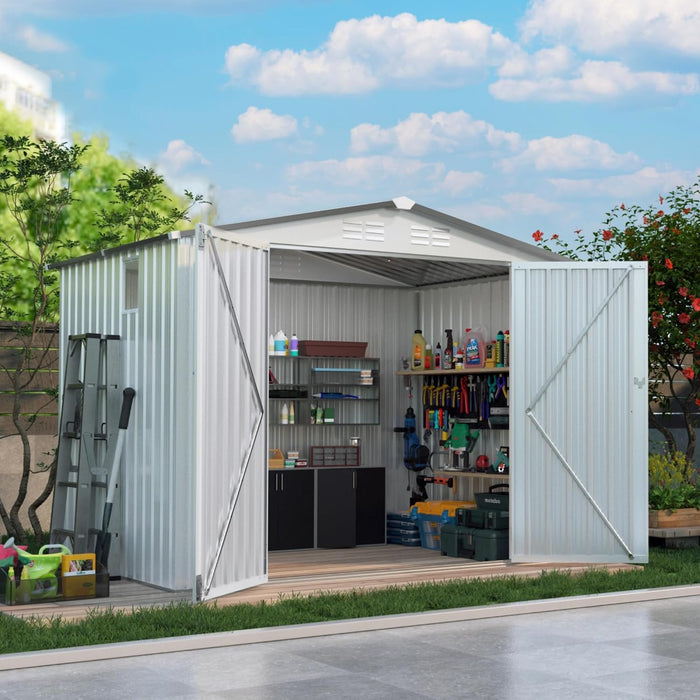 8x5.7x6FT Storage Shed, Outdoor Galvanized Steel Garden Shed