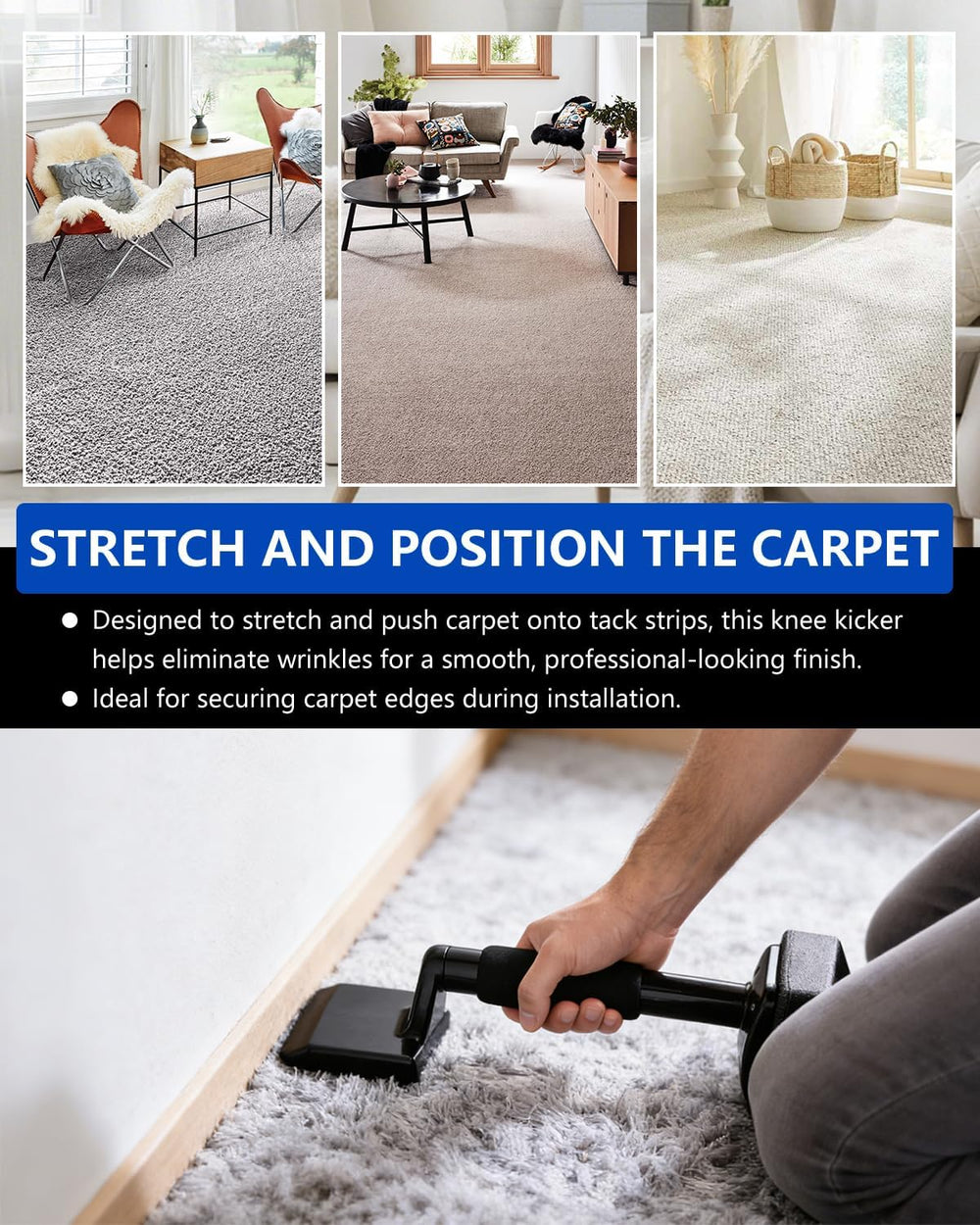 Carpet Knee Kicker Tool Kit with Carpet Tucker, Stretcher Tools for Carpet St...