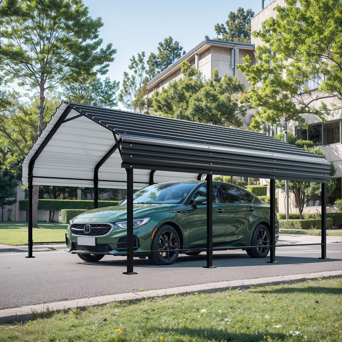 Shintenchi 12x15 FT Metal Carport, Oversized Carport Garage with Enhanced Base, Outdoor Galvanized Car Shelter, Heavy Duty Carports Canopy, for Car, Boats and Tractors