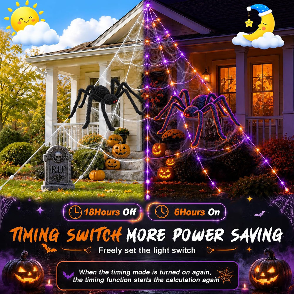 Halloween Decorations Spider Web Lights Outdoor+60CM/125CM Fake Spider