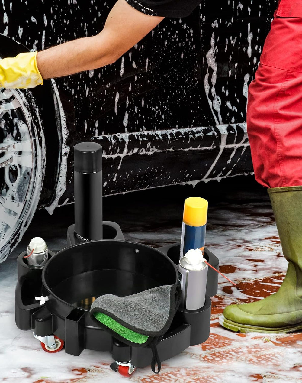 QWORK Bucket Dolly, Detailing Cart for 5 Gallon Car Wash Bucket, Rolling Buck...