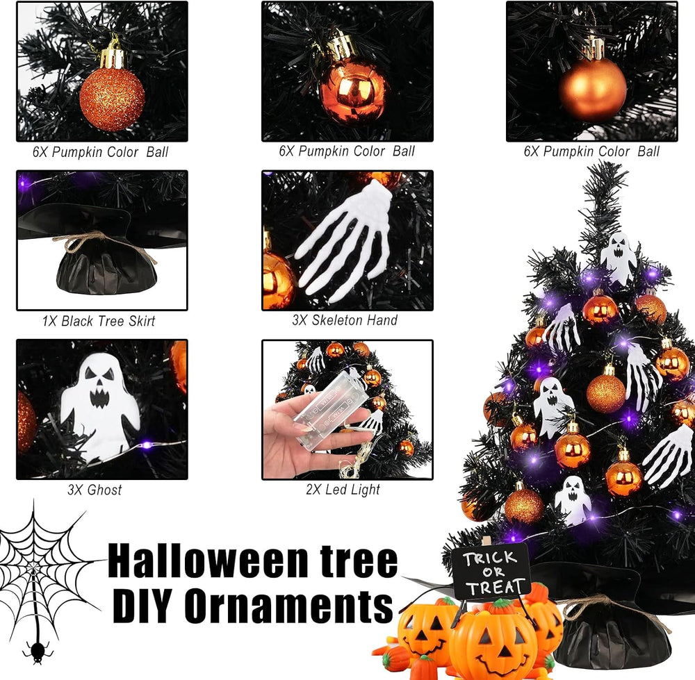 20" Mini Halloween Tree Black Tree Artificial Mini Halloween Tree with P...