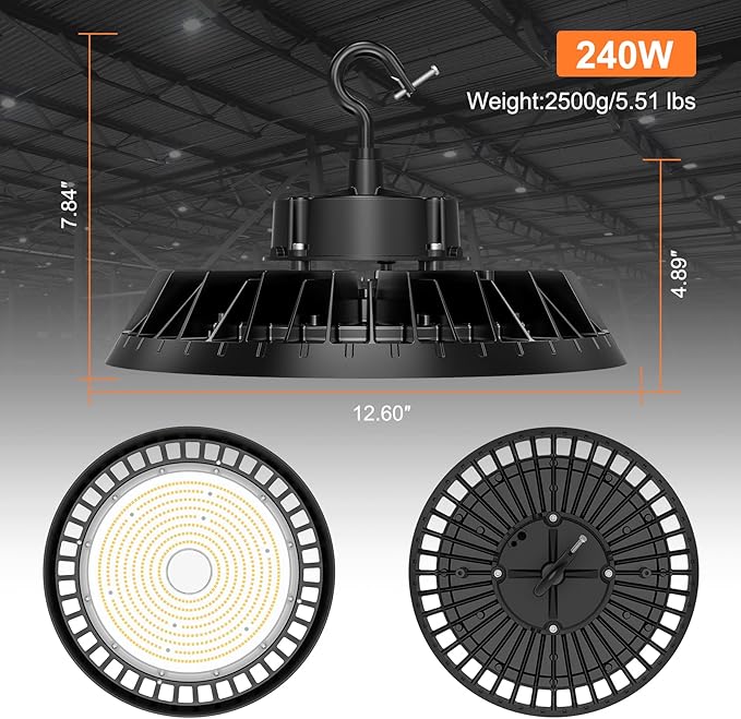 3Pack LED High Bay Lights, Super Bright 240W UFO High Bay LED Shop Lights